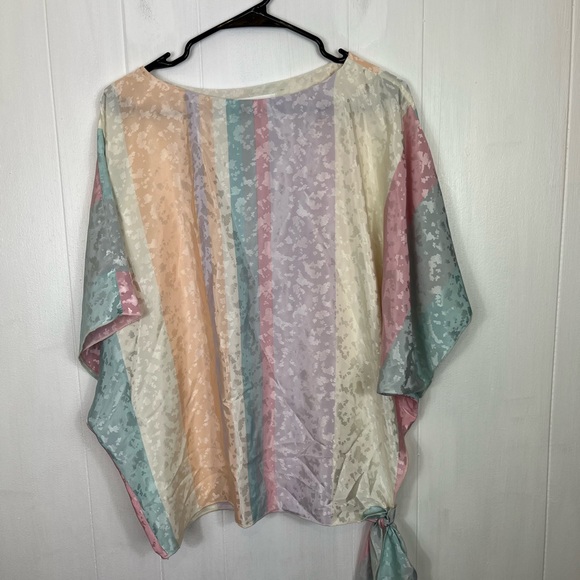 Vintage Satin Pastel Striped Oversized Blouse Sz S - Picture 3 of 11